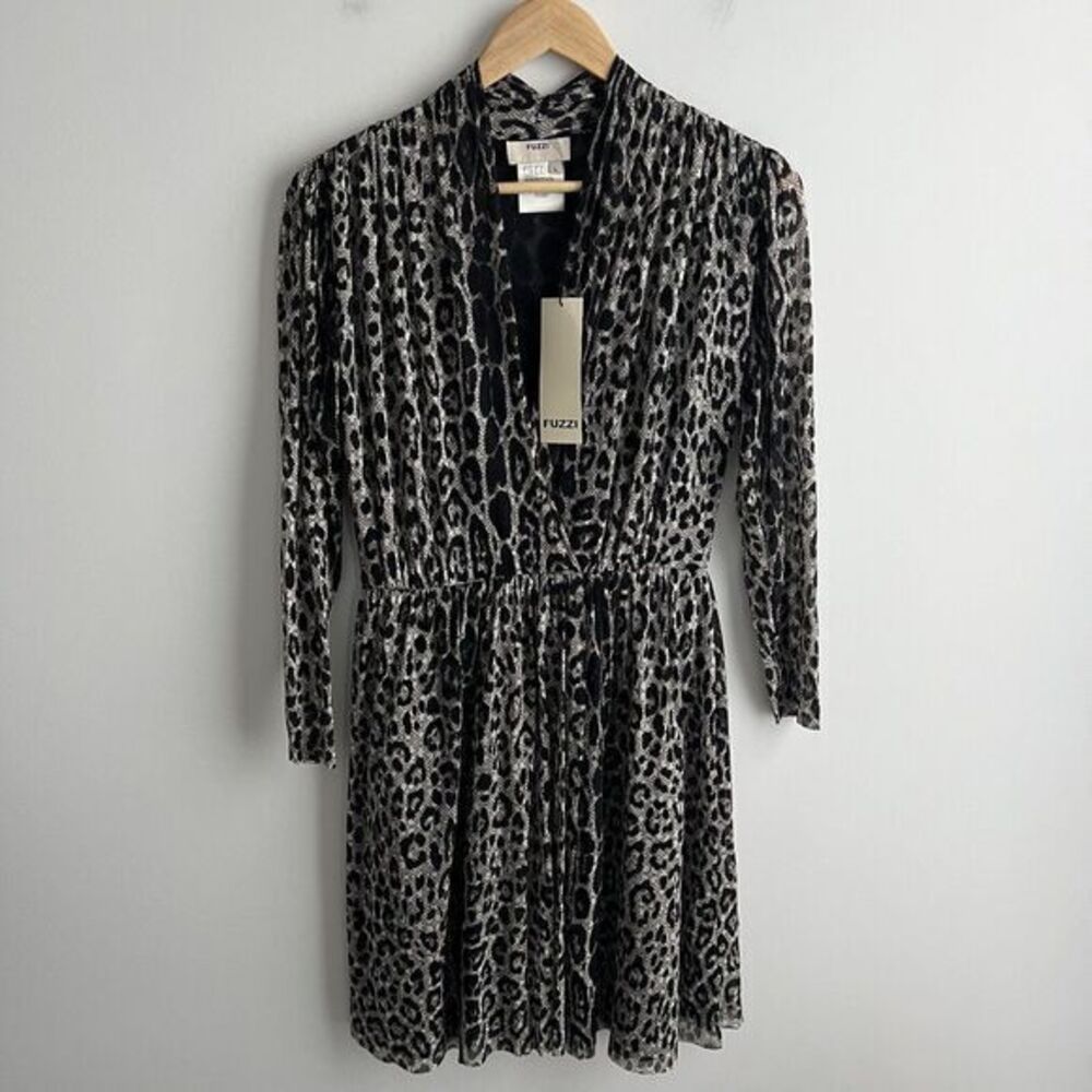 Fuzzi Jean Paul Gaultier Dress Large Faux Wrap Long Sleeve Boho Animal Print NWT